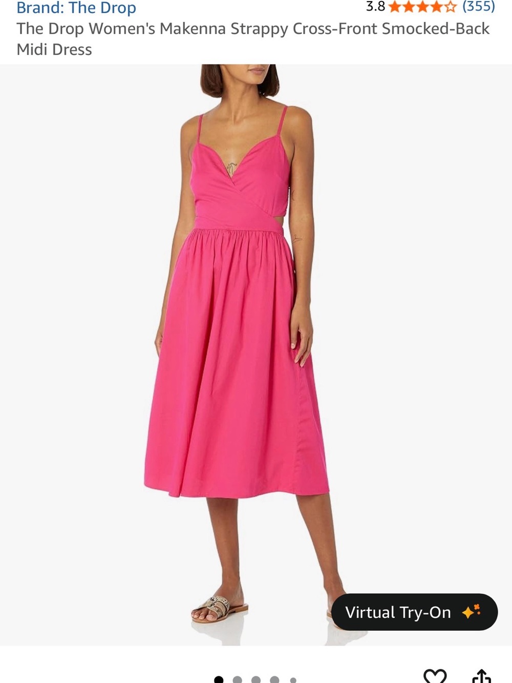Women's Fuchsia Spaghetti Strap Midi Smocked Back Dress with Pockets. Size Small